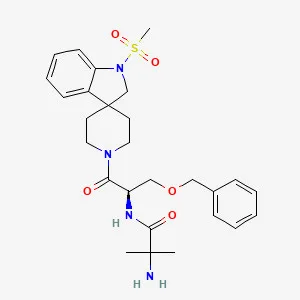 Chemical structure of mk677 with sulfonamide and aromatic rings, illustrating molecular components.