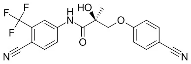 Molecular structure of ostarine compound with functional groups.
